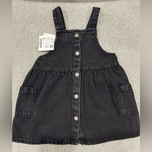 NWT Zara Overall Dress Black Denim Button Up Jean Sz 9-12 Months Baby Girl